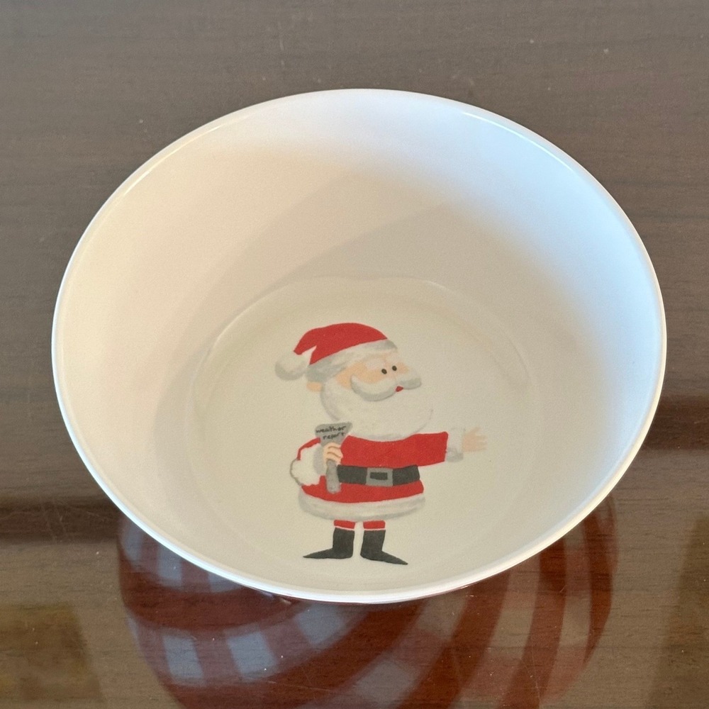 Pottery Barn Kids Christmas Rudolph Reindeer Santa Melamine Bowl Gingham Holiday